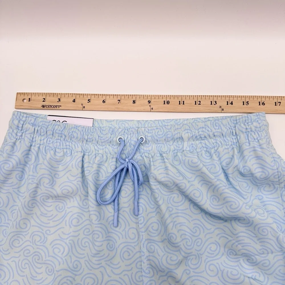 C&C California Men's Swim Trunks Large Inseam 7'' Blue Swirl Wave Shorts NWT